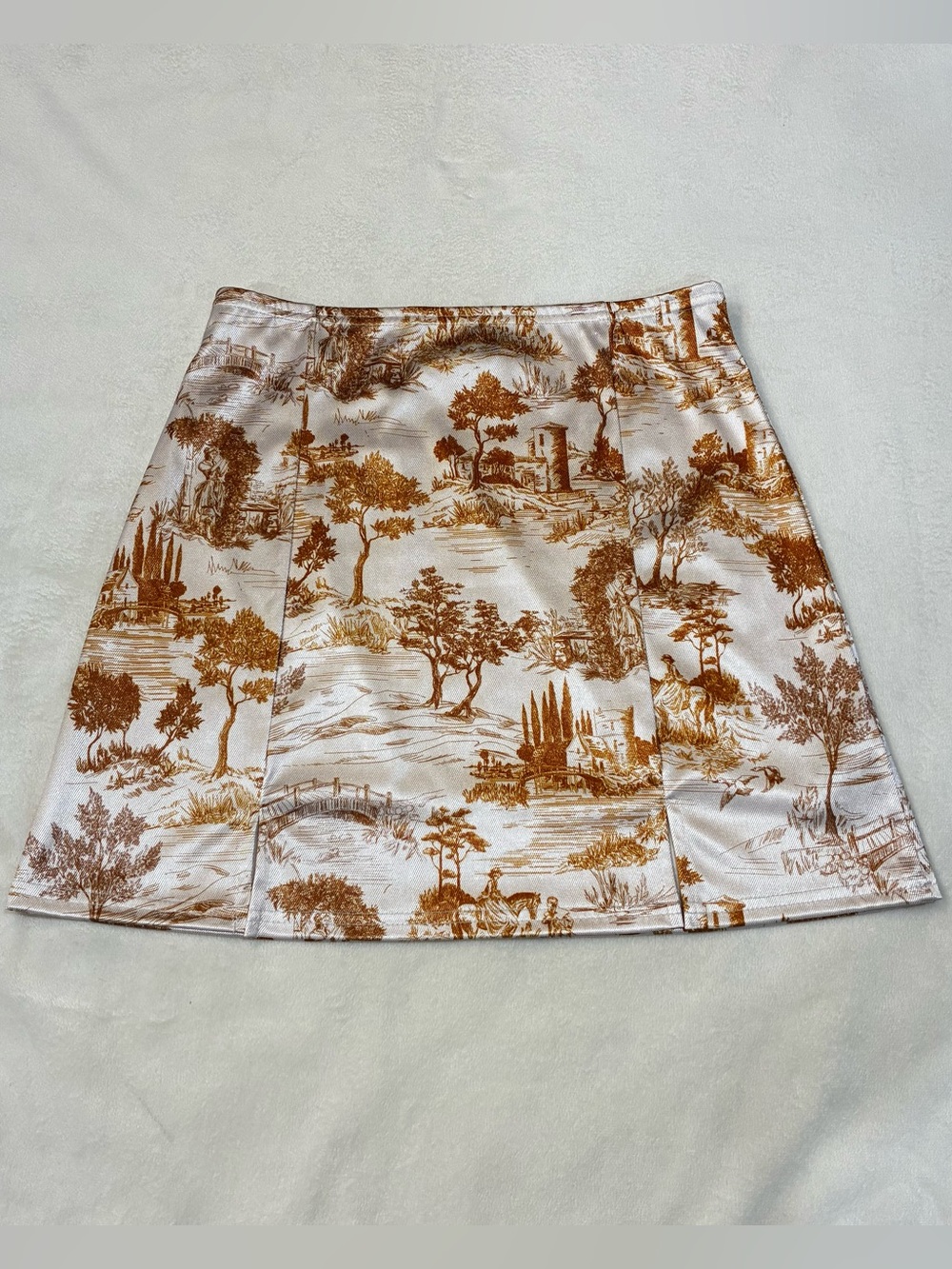 Urban Outfitters Mallory Toile Mini Skirt Satin Jersey Slit Print Small